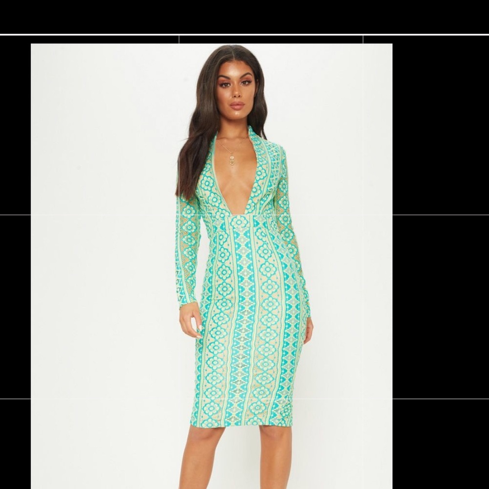 TEAL LACE PLUNGE DRESS!